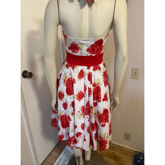 Hearts & Roses London Bianca Halter Dress red rose print rockabilly 6 - Picture 7 of 11